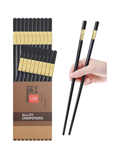 10 Pairs Fiberglass Alloy Chopsticks - Reusable Chopsticks Dishwasher Safe - Afbeelding 1 van 12