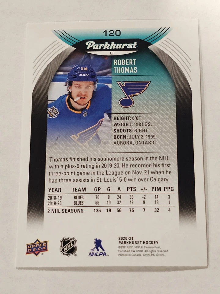 Robert Thomas 2020-21 Upper Deck Parkhurst Hockey Base Card #120 St. Louis Blues - Image 2 of 2