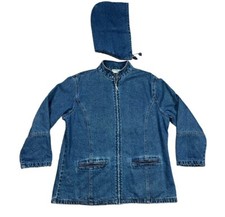 North Style Vintage Denim Plaid Flannel Lined Removable Hood Women Xl Zip Jacket