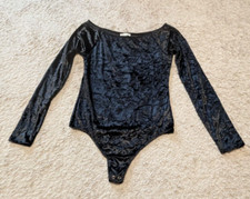 Little Black Bodysuit Velvet Womens Sz M Long Sleeve Whimsigoth Dark Witchy