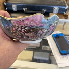 VINTAGE C & F ENTERPRISES PORCELAIN CANDY BOWL ~ Hand Painted Bird Of Paradise