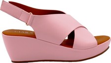 Ladies Open Toe Slingback Hook And Loop Mid Heel Wedge Casual Summer Sandals