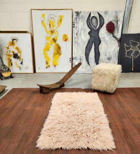SUPER THICK DUSTY ROSE 3X5 FLOKATI RUG | LONG 3.5" WOOL PILE | WOOL AREA RUG - Picture 2 of 5