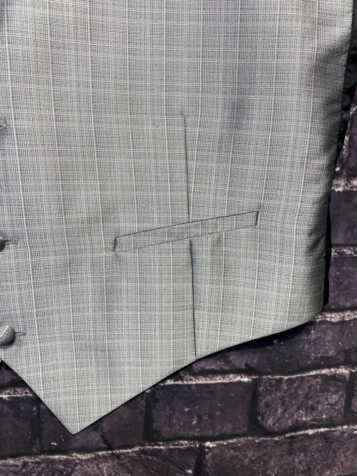 Calvin Klein Formal Wear Vest Mens XL Silver Sleeveless Strap Back Plaid Wedding - Image 2 of 4