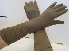 VTG 1950-1960s LADIES LONG RUNCHED FORMAL GLOVES, BROWN SIZE 7 , GOOD CONDITION
