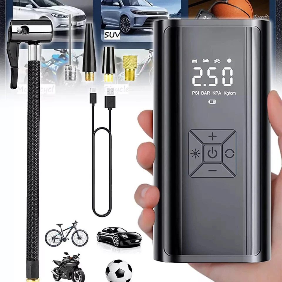 Cordless Car Tyre Inflator Digital USB Rechargeable Tire Air Compressor Pump UK - Image 2 of 4