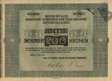 Bechert & Co Schrauben Stahl 1918 Wien Ringhoffer Skoda 200 Kronen &Ouml;sterreich