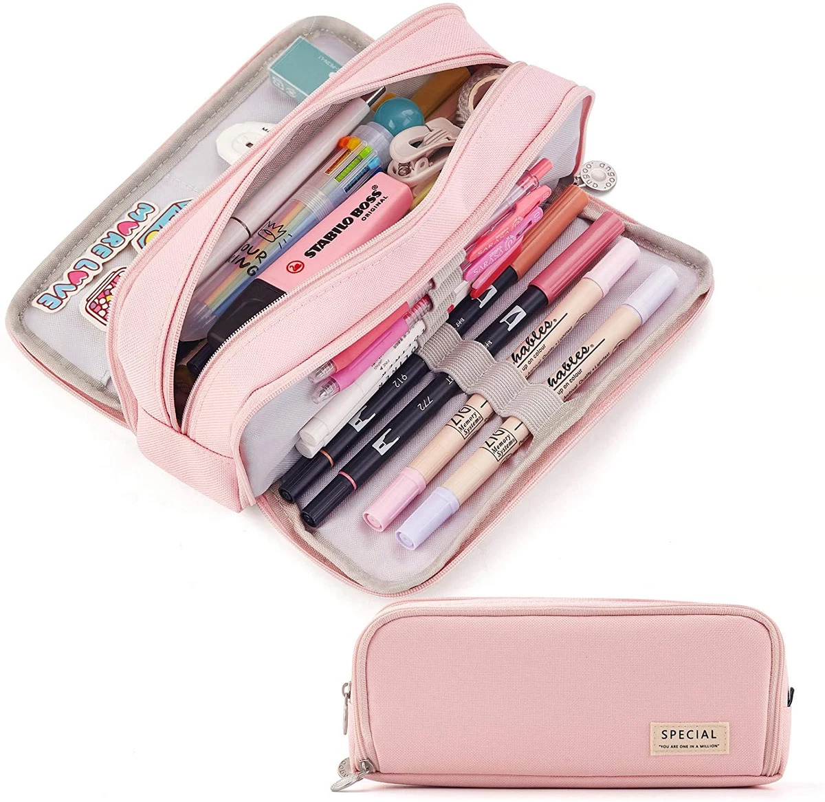 Pink-stationery Box Large Capacity Pencil Case With Handle Pencil Case Girls  School Supplies Stationery Cosmetic Bag Office Storage Bag Boys Kids Stud