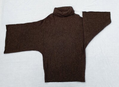 MEXX Women's Stylish 80% Wool Wide Capped Sleeves High Neck Brown Mixed Jumper M