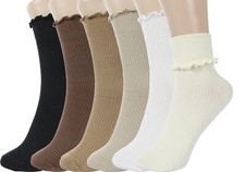 Women's Ruffle Turn-Cuff Socks Frilly Lightweight Cotton Ankle Socks