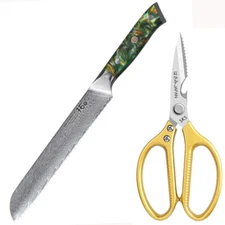 2Pcs TURWHO 8inch Bread Knife Japan VG10 Damascus Steel Kitchen Chef Scissors