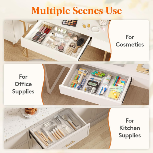 8 Pcs Large Bathroom Drawer Organizers, 3 Sizes Clear Plastic Storage Organizer - Picture 8 of 12