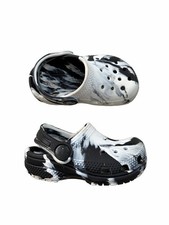 Crocs Toddler Size 5 Black White Classic Marbled Tie Dye Slip On Clog Sandals