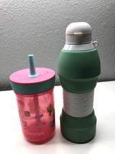 Lot of 2 Plastic Tumbler Contigo Pink 14 oz Spill Proof Unbranded Silicone Water