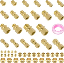 53 Pcs Brass Compression Fittings Assortment Kit, 1/8" 3/16" 1/4" 3/8" 1/2" OD T