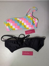NWT Xhilaration Lot 2 Colorful one Shoulder  Tunneled Tie Front Bikini Top XS