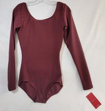 Capezio Long Sleeve Leotard Burgundy Moderate Scoop Front  Back Sz. Adult M.