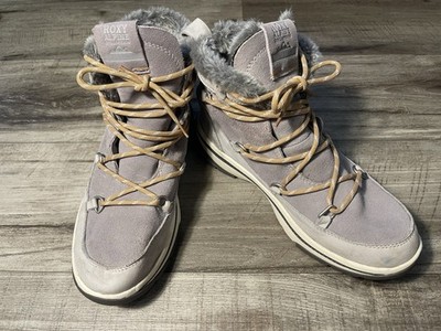 EUC Roxy Alpine Collection Decland Gray Sz 9 Snow Boots Leather & Faux Fur 