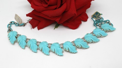 Vintage Lisner NWT Blue Leaf Collar Necklace CAT RESCUE