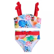 Disney Store Minnie Mouse Girl's Swimsuit Two Piece Tropical Floral Print Bows