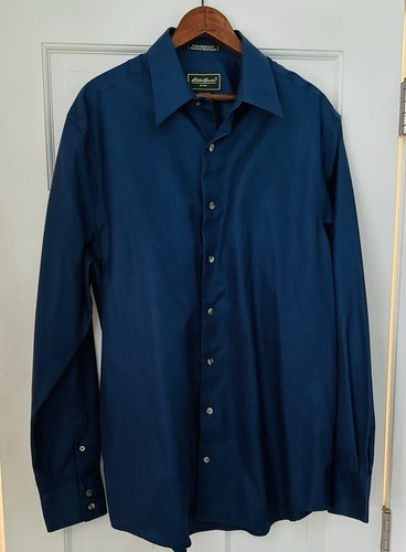 Camisa de vestir para hombre Eddie Bauer azul marino resistente a las arrugas 100 % algodón - M de alto
