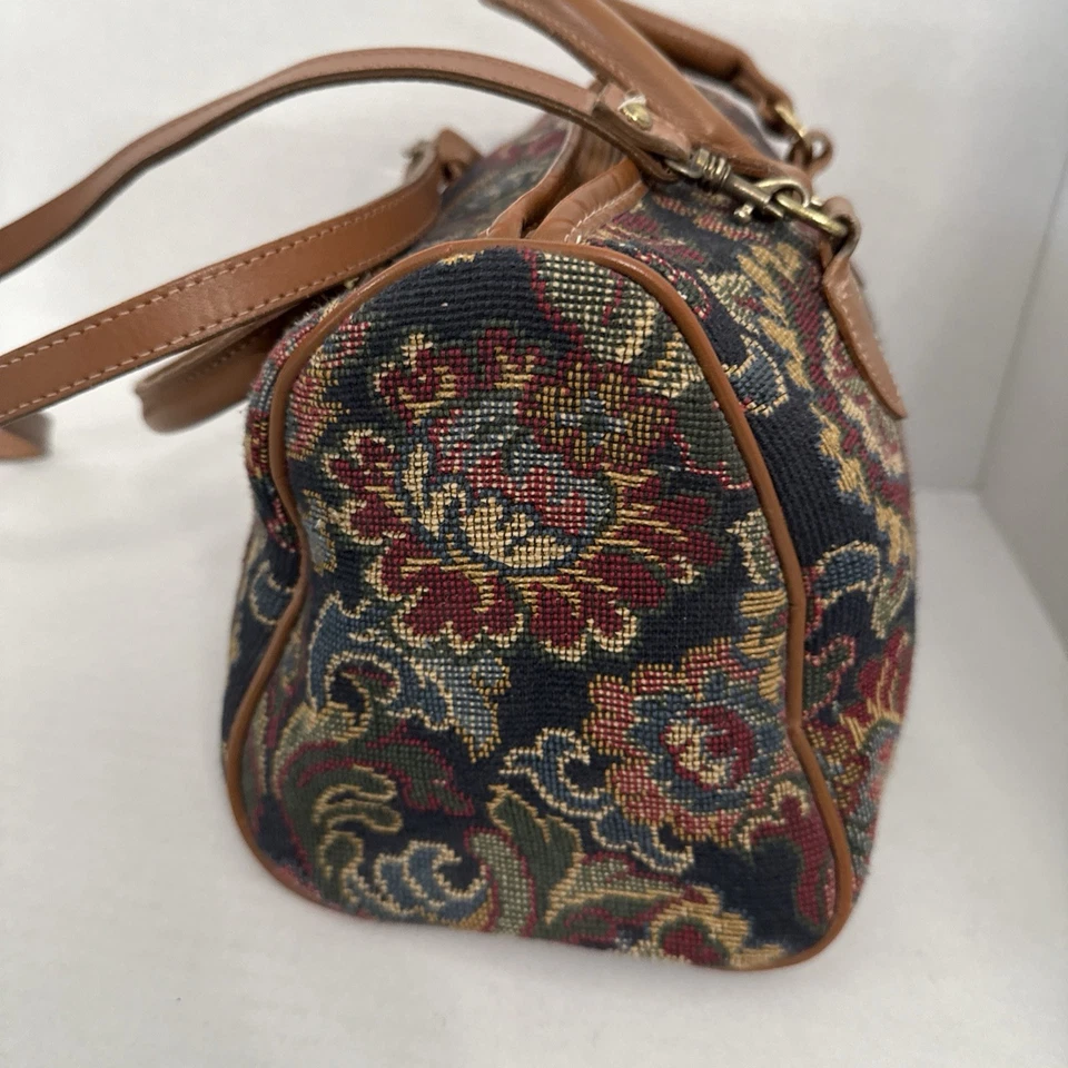Vintage Talbots Purse Tapestry Leather Shoulder Handbag Floral Colorful Italy - Image 4 of 4