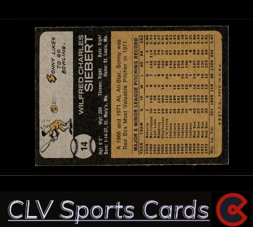 Boston Red Sox Sonny Siebert Topps Baseball Near Mint or Better - Image 2 of 2