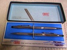 Vintage CROSS Chrome 3501 Ball Pen and Pencil Set with Box