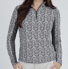 NEW IBKUL LESLIE Black  WHITE Long Sleeve Mock Golf Shirt Medium