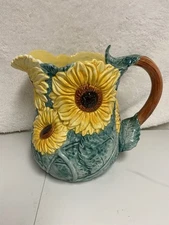 Fritz & Floyd 3 Quart Ceramic Sunflower Pitcher Creamer 1988 VTG