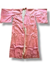 Antique AUTHENTIC Japanese Kimono Pink Silk Robe Dragon Art -needs Cleaned
