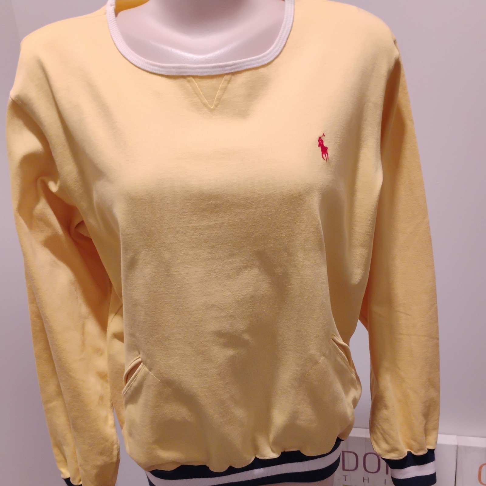 Polo Ralph Lauren vintage felpa uomo L giallo pullover rosso pony anni 80 ^