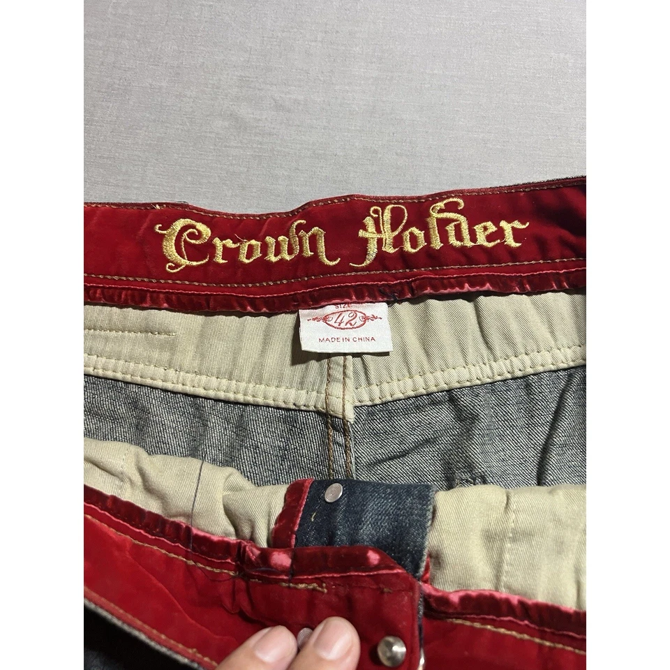 Vintage Crown Holder Jeans 42x35 Jeans Blue Denim Pocket Embroidered Hip Hop Y2k - Image 3 of 4