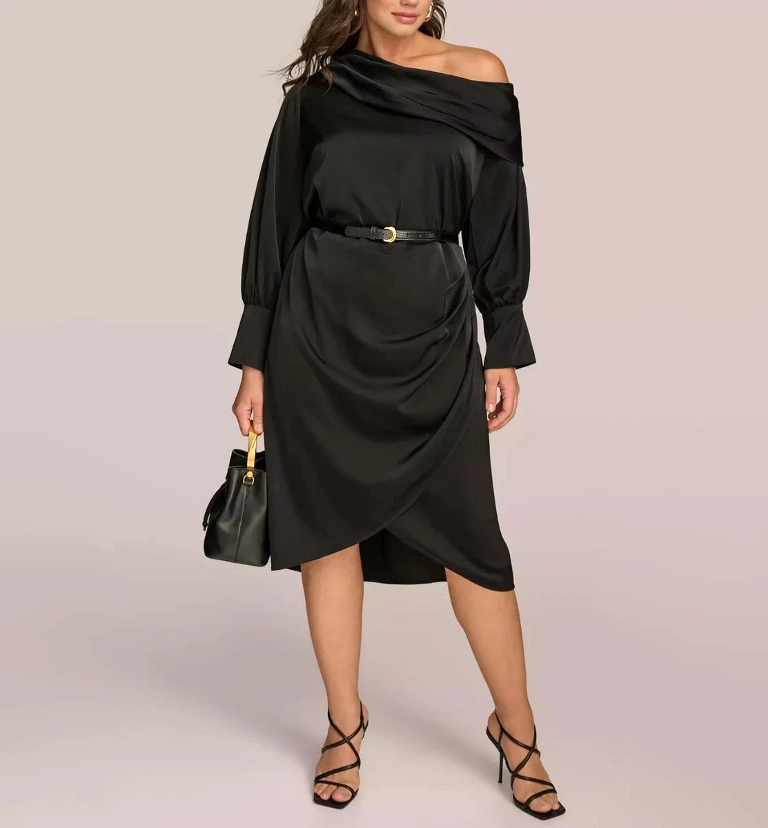 donna karan women's collared long-sleeve a-line dress Donna Karan Women's V-Neck Long-Sleeve Wrap Dress - Cream