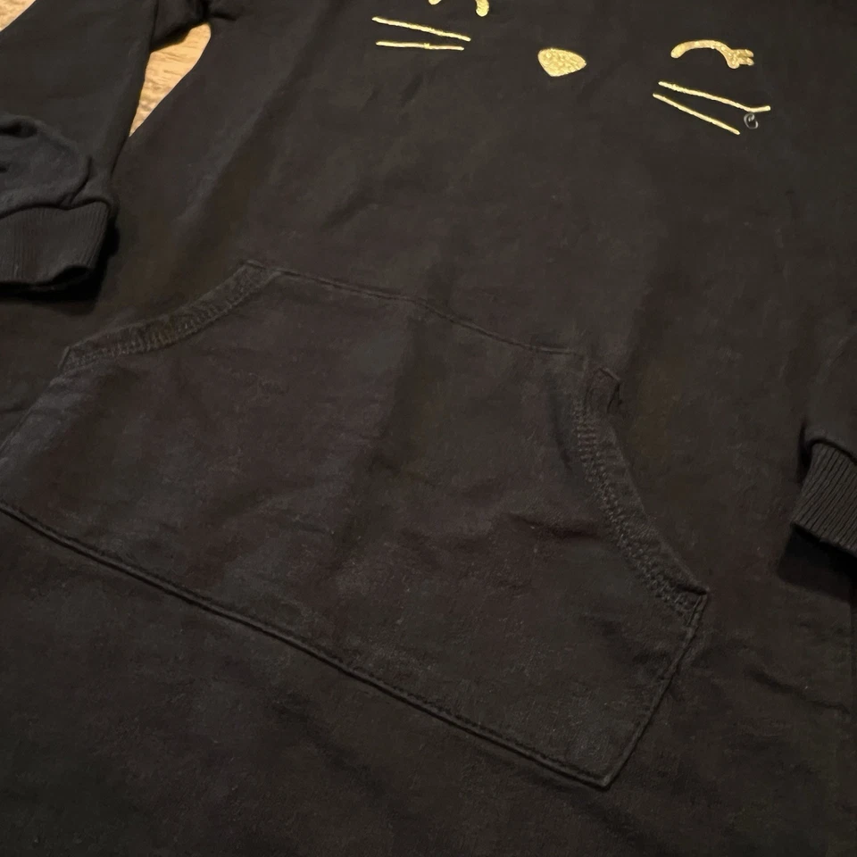 女孩纯棉黑色小猫带帽和耳朵连帽连衣裙前口袋 8 码 — 第 4/4 张图片