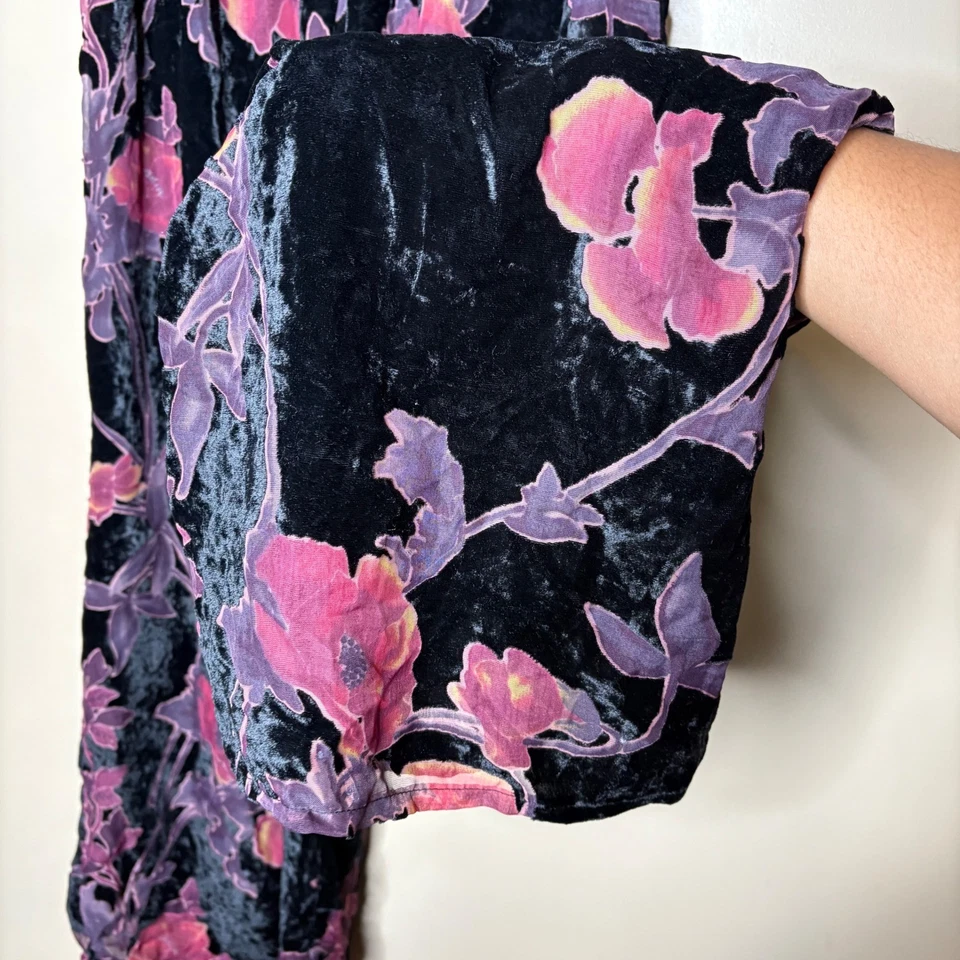 Pantalones CRIMSON IN GRACE Negro Terciopelo Floral Pierna Ancha Cintura Elástica Talla M Boho Foto 3 de 4