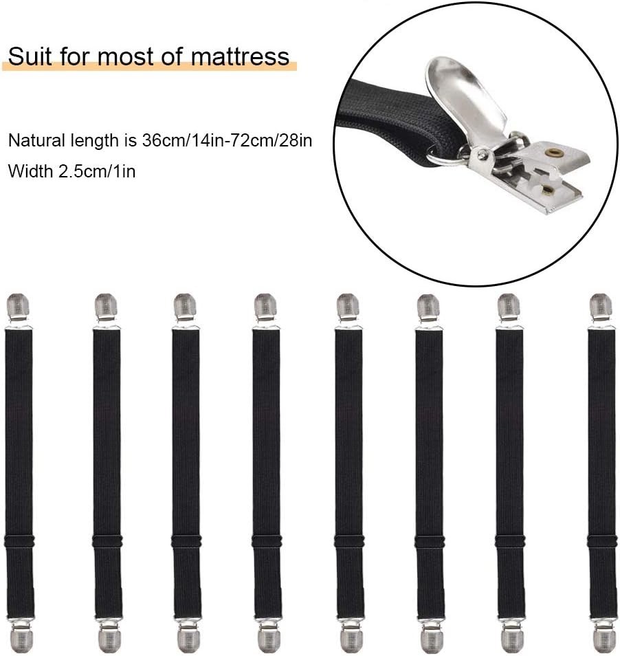 Versatile Elastic Mattress Sheet Fasteners - 8 Durable Clips for Tidy Bedding