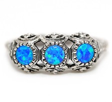 Natural Blue Fire Opal 925 Sterling Silver Filigree Ring Jewelry Sz 10 FB9-1