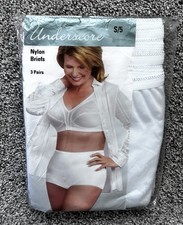 Vtg Underscore Women White Nylon Briefs 3 Pack Size S/5 Full Coverage High Waist