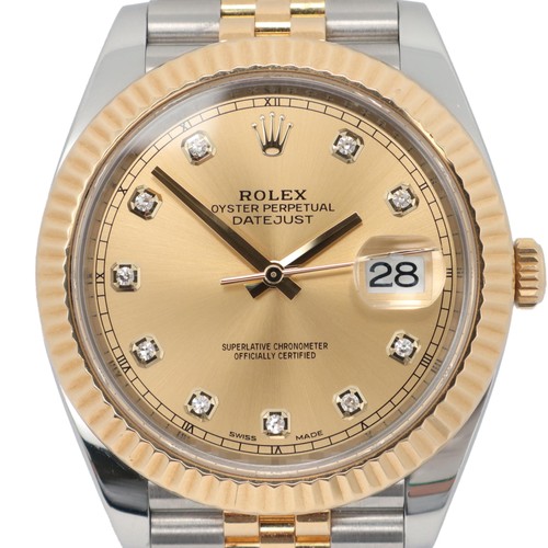 2010s Rolex 126333 Datejust 41 18K Yellow Gold Steel Champagne Diamond Watch