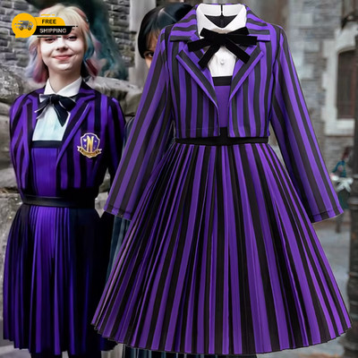 Kinder Mädchen 2 Teile Mittwoch Enid Sinclair  Cosplay Kostüm Halloween Party Kleid