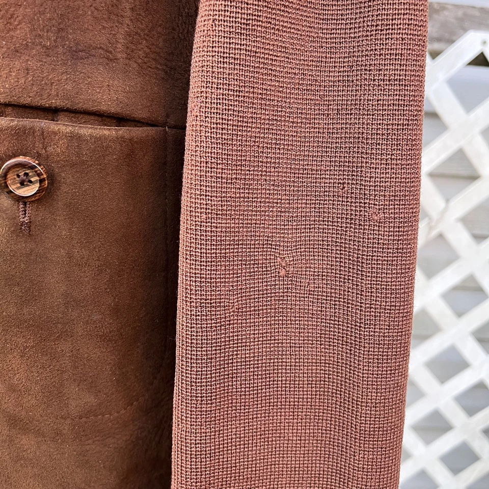 Vintage 60s 70s Cardigan Wool Suede Sweater Jacket Sz S Grandpa Rockabilly Brown - Image 2 of 4