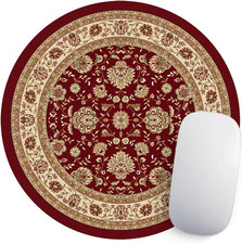 Round Mouse Pad Vintage Oriental Persian Floral Rug Mat Design Art Red 