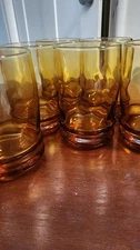 6 vintage Libbey Amber Optic Swirl Juice Glasses Ring bottom