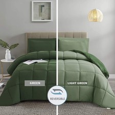 HIG 3pc Green Queen Size Comforter Set - All Season Reversible Down Alternati...
