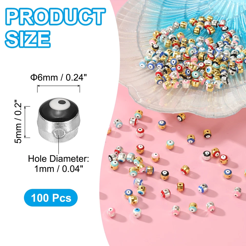 6mm Emaille-Perle mit bösem Blick,100Stk versilberter türkischer Schwarz - Bild 2 von 4