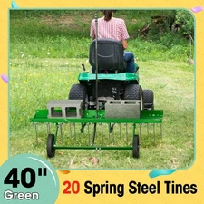 40" Dethatcher Tow Behind Lawn rake Lawn Sweeper Height Adjustable Green Steel