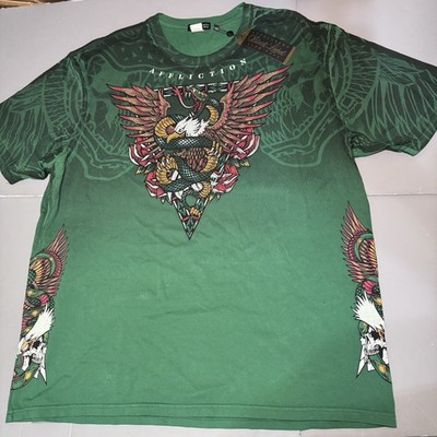 Affliction Black Label T Shirt 4XL Green Mexico Eagle Skulls Embellished Studded