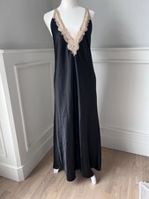 Fredericks Of Hollywood Vintage Slip Dress Black With Nude Color Lace Trim L