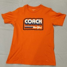 Coach T-Shirt Men's S Orange Crew Neck Regular Fit Short Sleeve Printed Logo